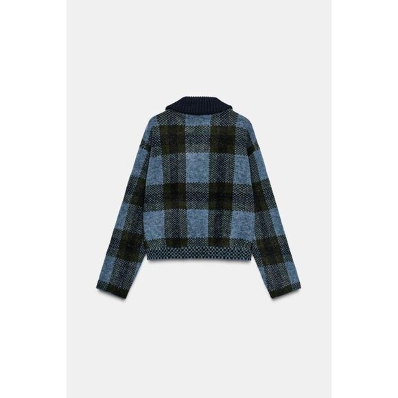 ZARA PLAID KNIT BOMBER JACKET - Picture 4 of 5